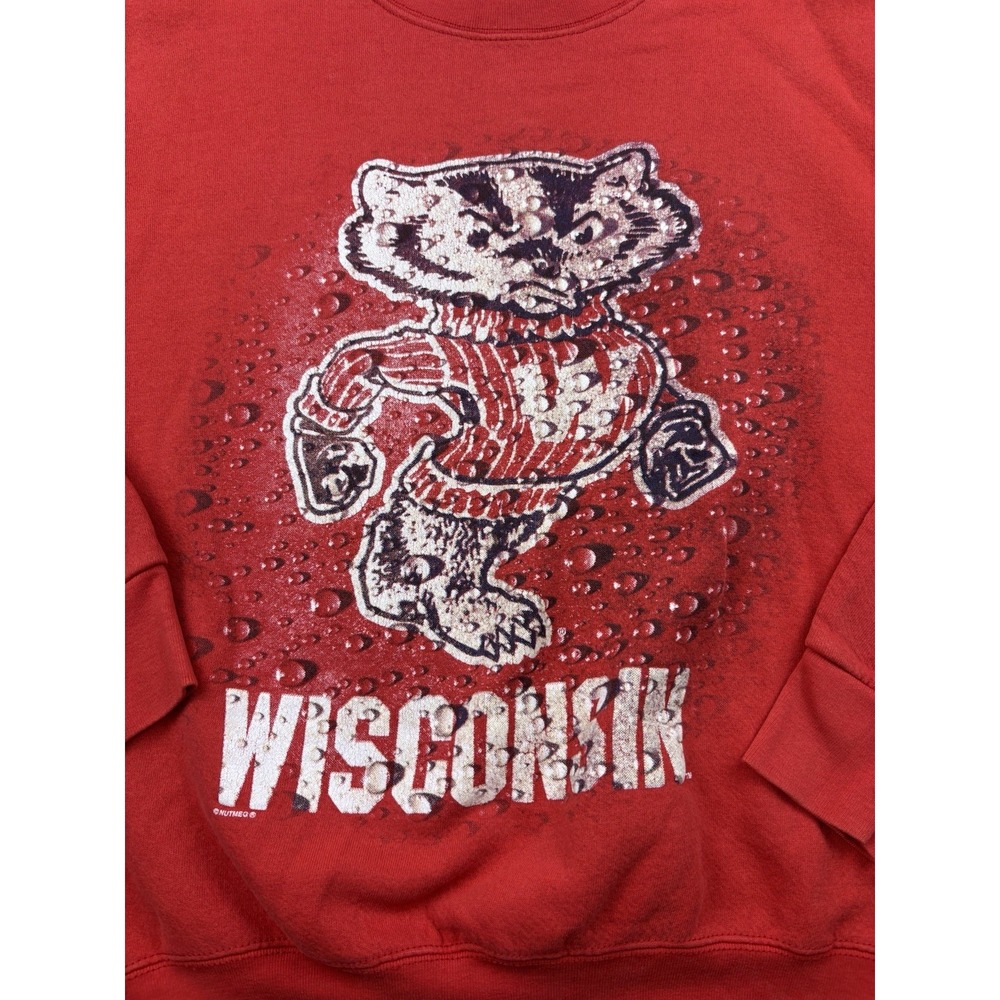 Vintage Wisconsin Badgers Lee Sport Crewneck Sweatshirt Made USA Red M - Picture 2 of 7